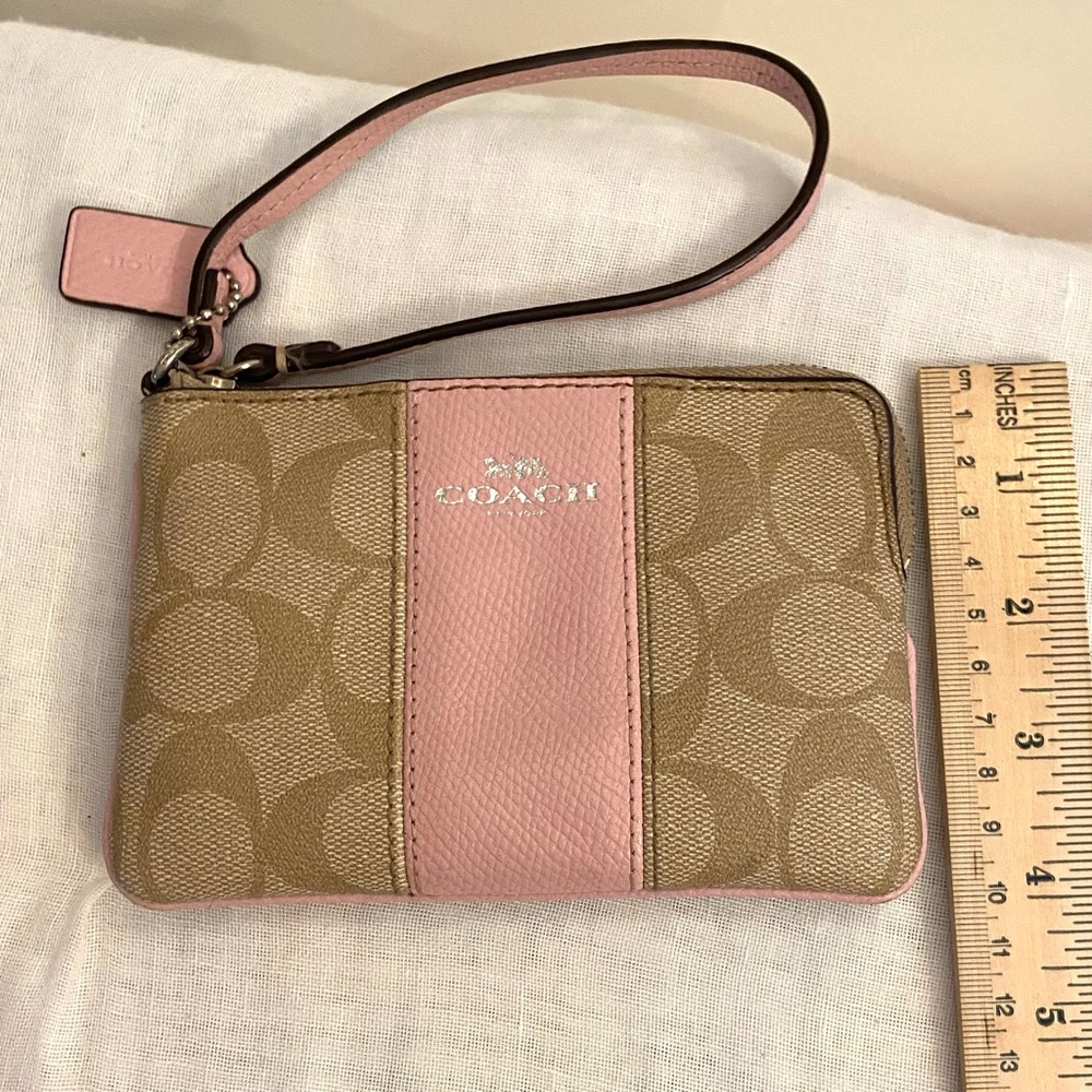 Coach Signature Pink and Tan Wristlet - Picture 5 of 11